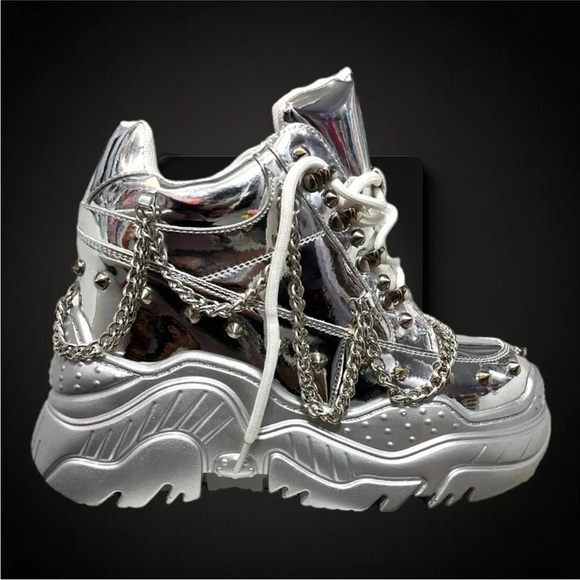 ANTHONY WANG silver space candy dollskill hidden heel platform sneaker shoe edm - Picture 5 of 8